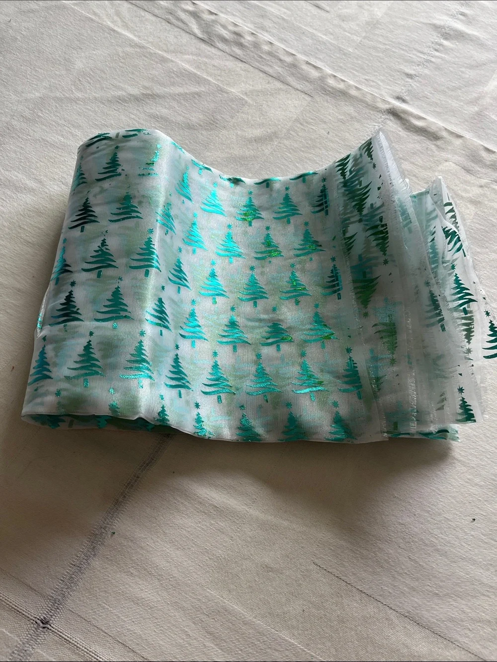Holiday Metallic Christmas Tree Pattern Print Fabric 2 Yards